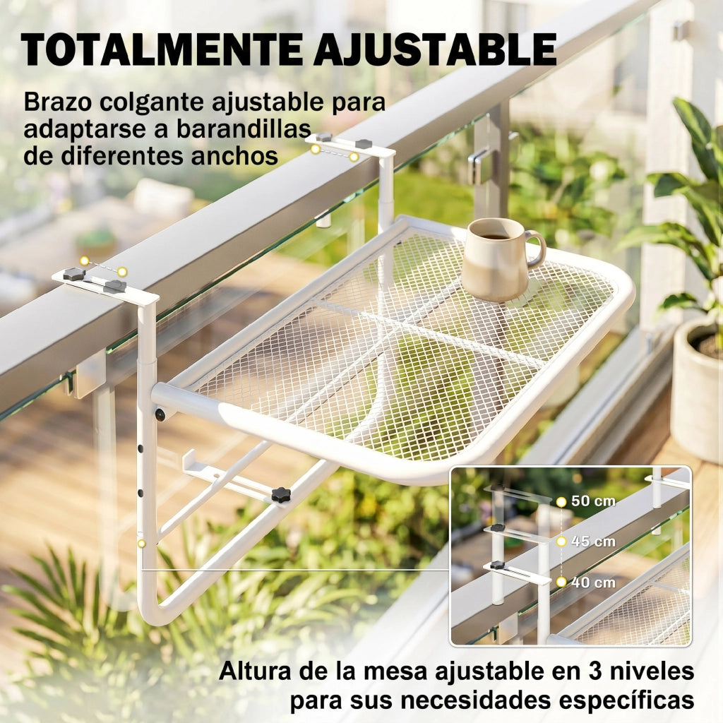 Tavolo da balcone regolabile ¨C zephmum ¨C bianco metallo 60x56x50 cm