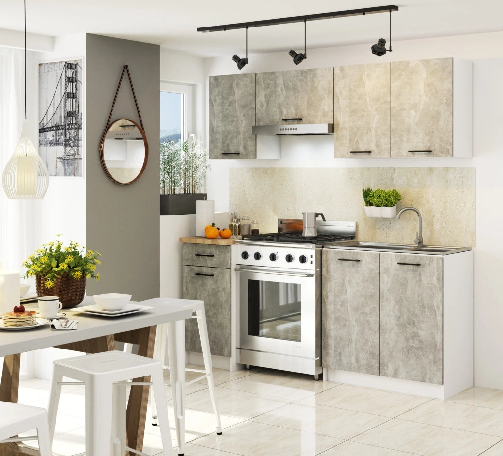 Mobile da cucina pensile sistema AKORD OLIWIA Bianco 80 cm 2 ante inserto frontale Cemento 80x30x58 cm