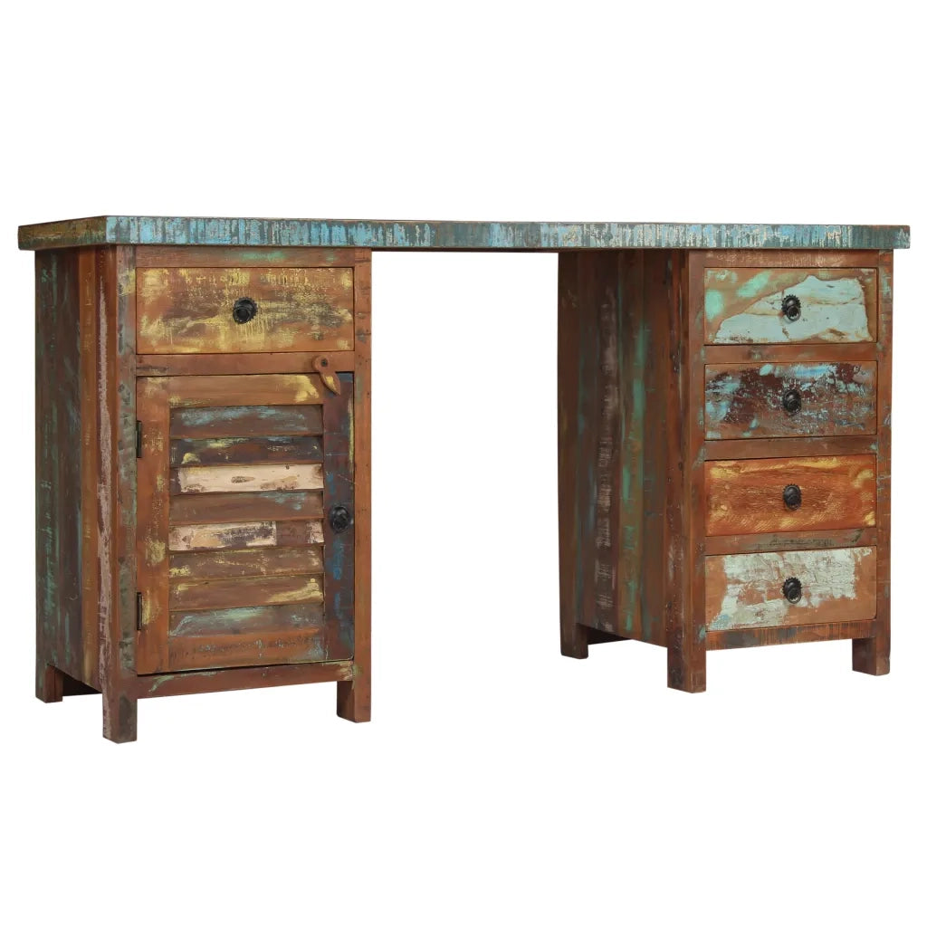 Scrivania a Colonna in Legno Massello di Recupero 140x50x77 cm 244846