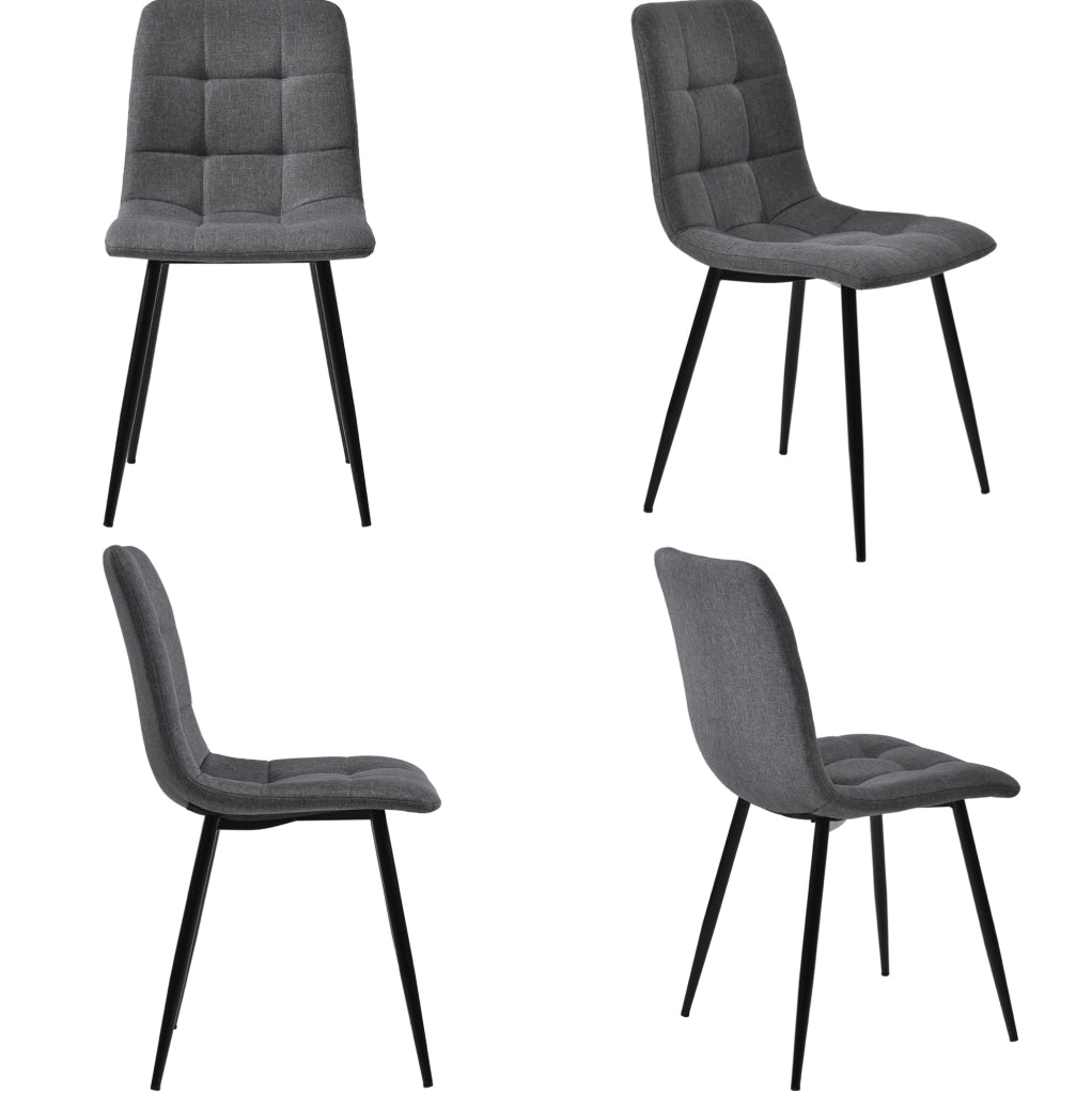Set da pranzo 5 pezzi 100x100x76 cm con piano effetto marmo; gambe regolabili; MDF; lino; nero grigio