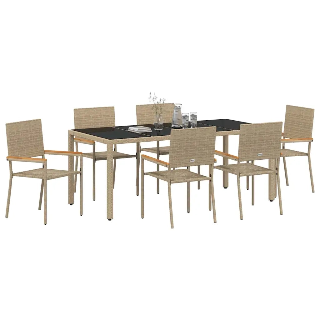 Set da Pranzo per Giardino 7 pcs Beige polyrattan 3365398