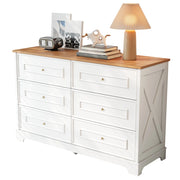 Credenza con 6 Cassetti; Motivo Fienile e Maniglie Dorate; per Soggiorno e Ingresso; in MDF; 120 × 40 × 76 cm; Bianco
