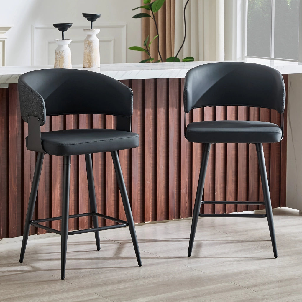 Sedia da pranzo imbottita in PU con schienale ergonomico e braccioli, struttura in metallo nero 82.0 × 46.0 × 56.0 cm