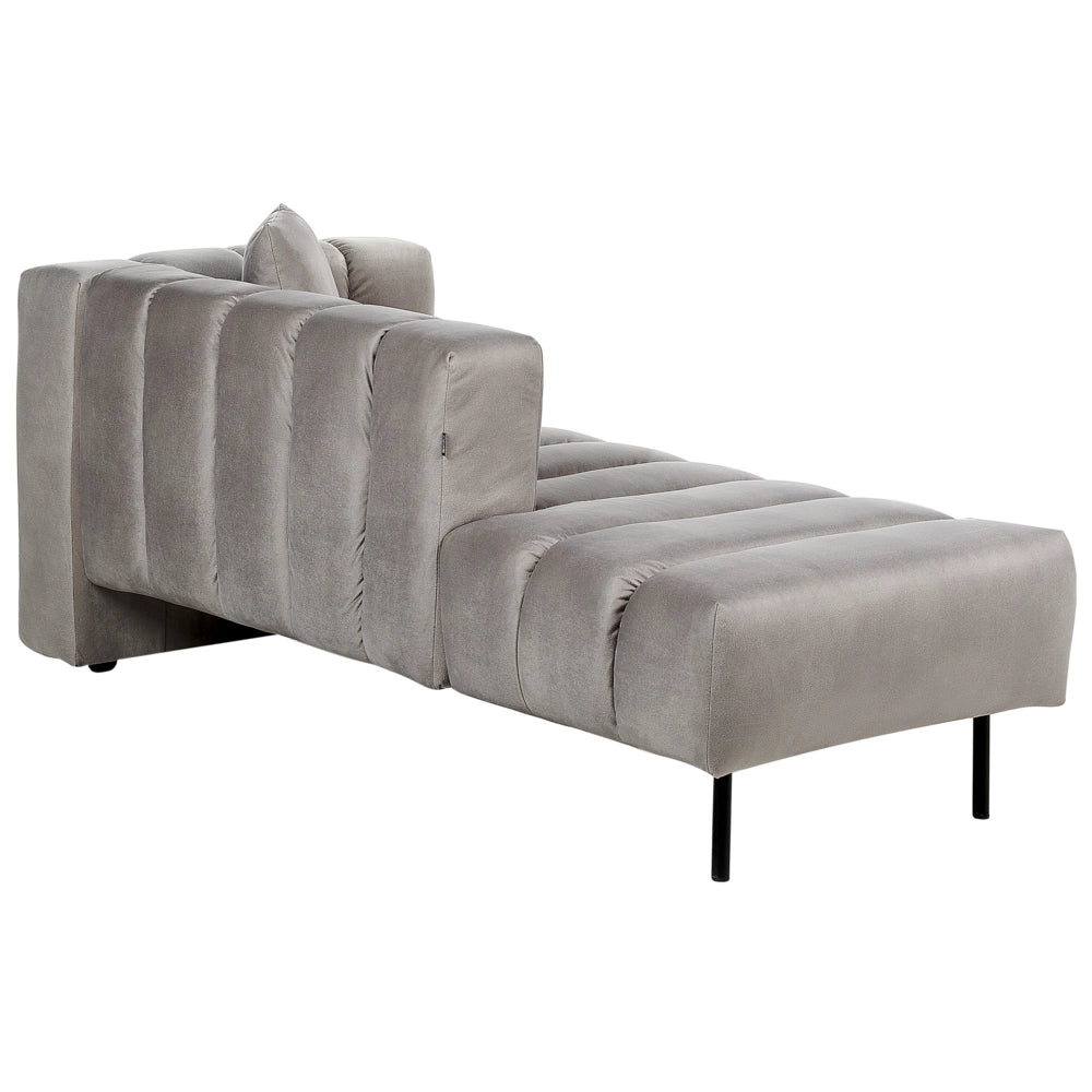 Chaise Lounge destra Tappezzata in velluto grigio tortora Gambe nere Cuscino di seduta imbottito Design moderno e glam