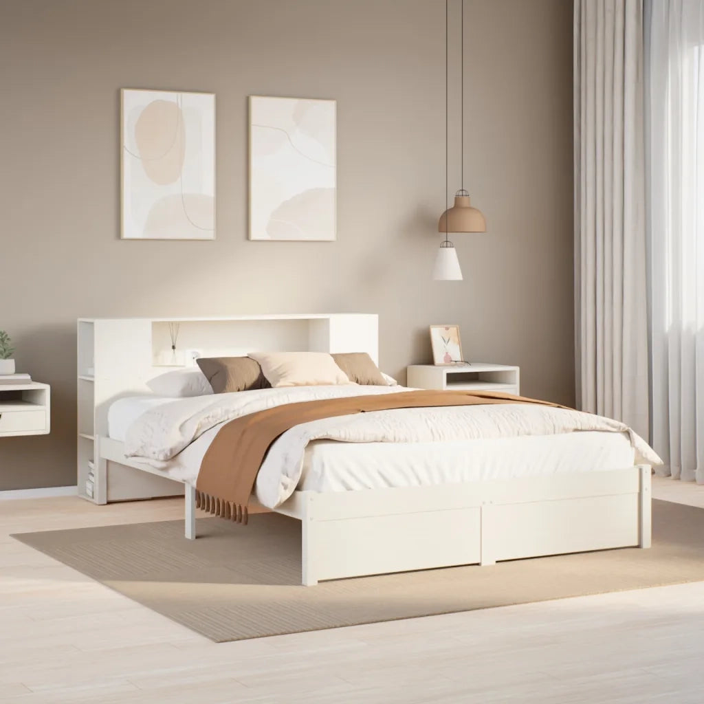 Letto Libreria senza Materasso-Struttura Letto con contenitore Bianco 140x200 cm Legno di Pino 517294