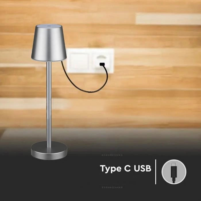 Lampada da tavolo LED 3W dimmer ricaricabile USB-C V-TAC 10187