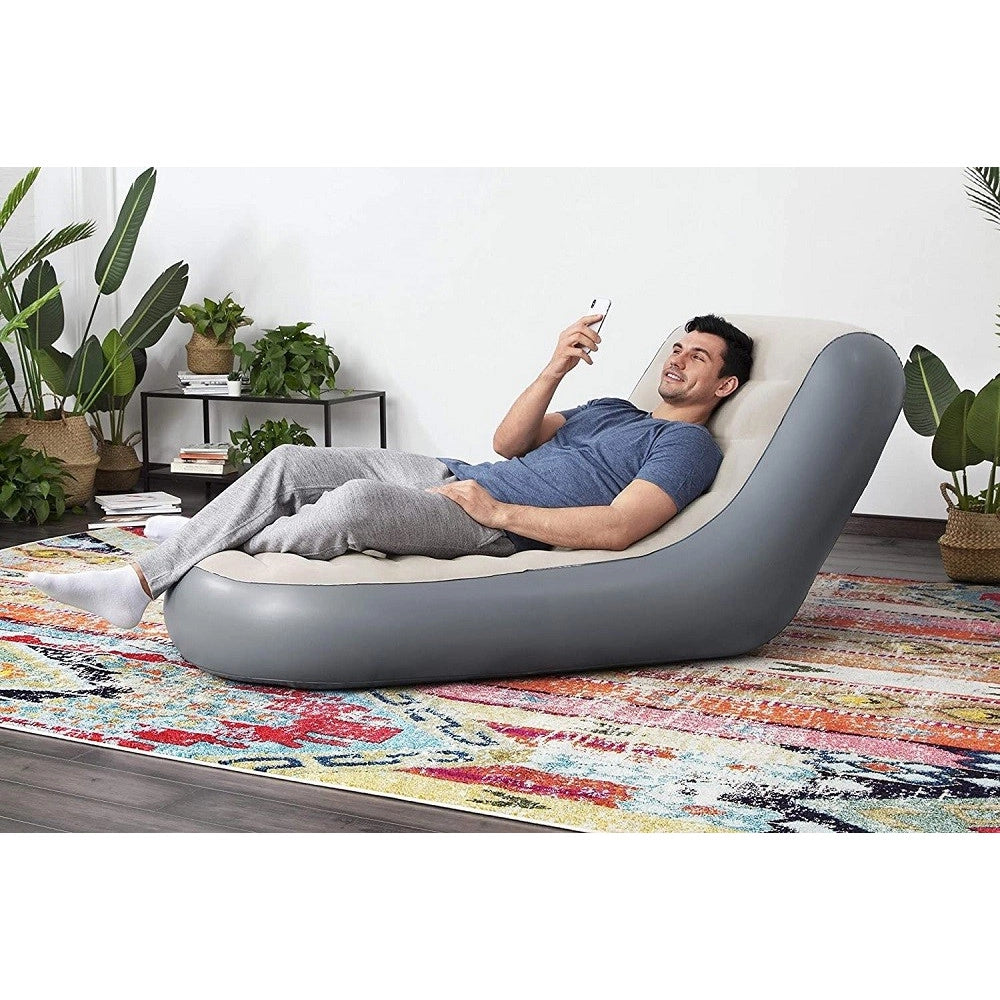 Trade Shop - Poltrona Gonfiabile Chaise Sport Lounger 165x84x79 Cm Superficie Floccata 75064 -