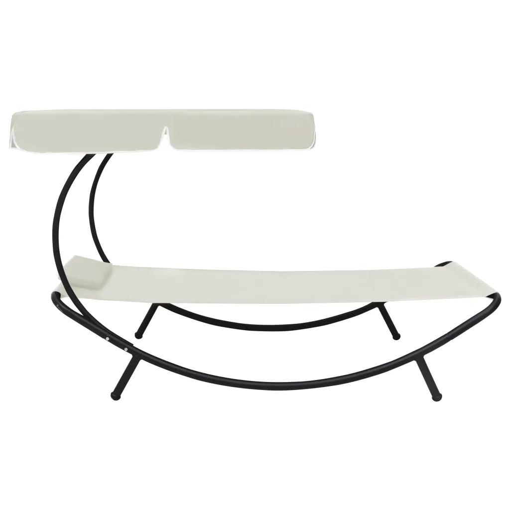 Sdraio da giardino | Lettino da Esterno con Baldacchino e Cuscino Bianco Crema