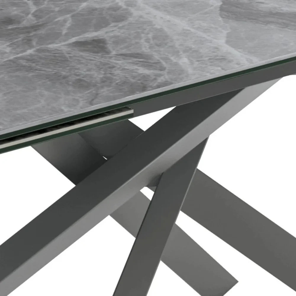 Tavolo da pranzo allungabile in ceramica su vetro effetto marmo grigio Axis 160-240x90 cm fino a 10 posti | Duzzle