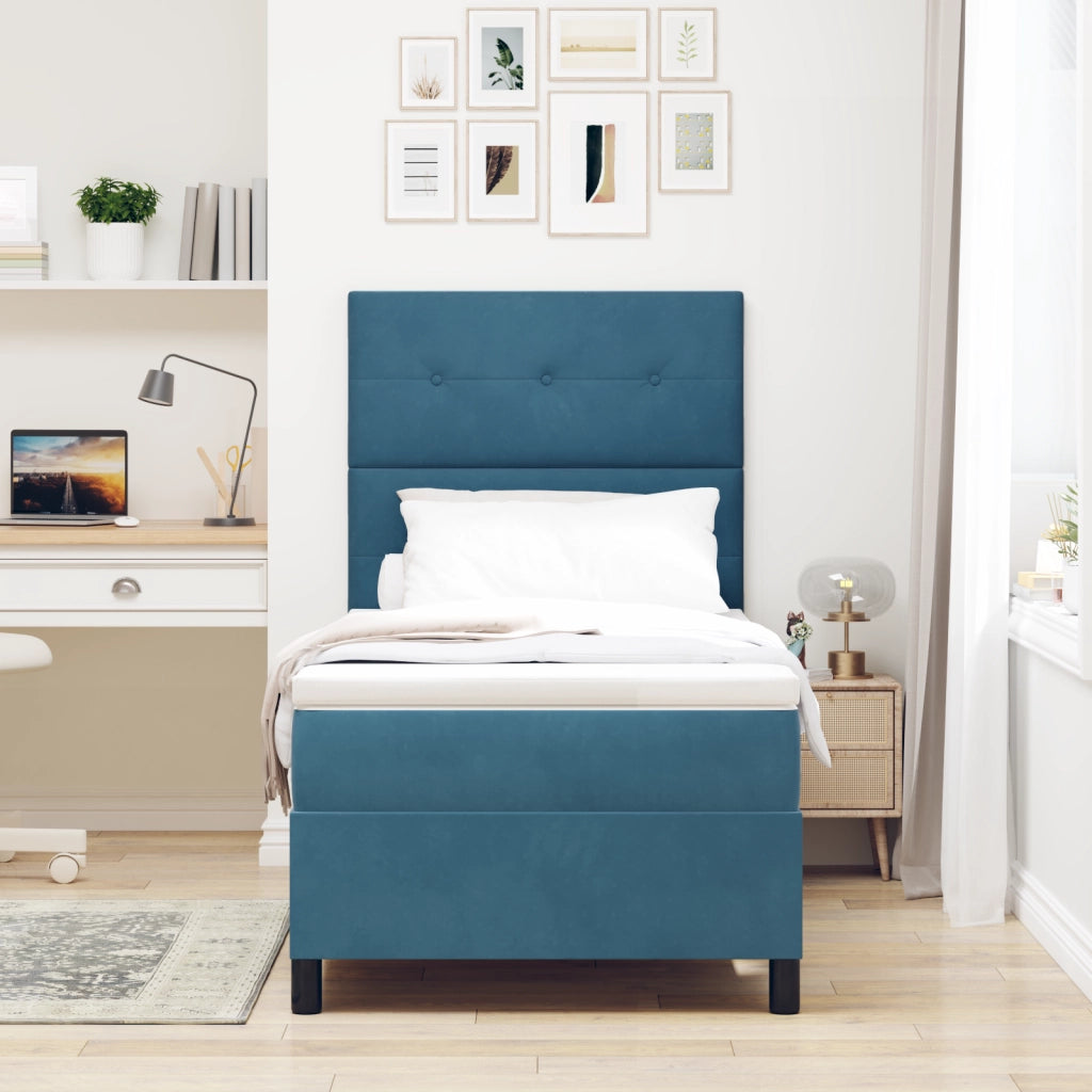 Letto con Rete a Doghe e Materasso & LED Blu Scuro 90x200 cm Velluto