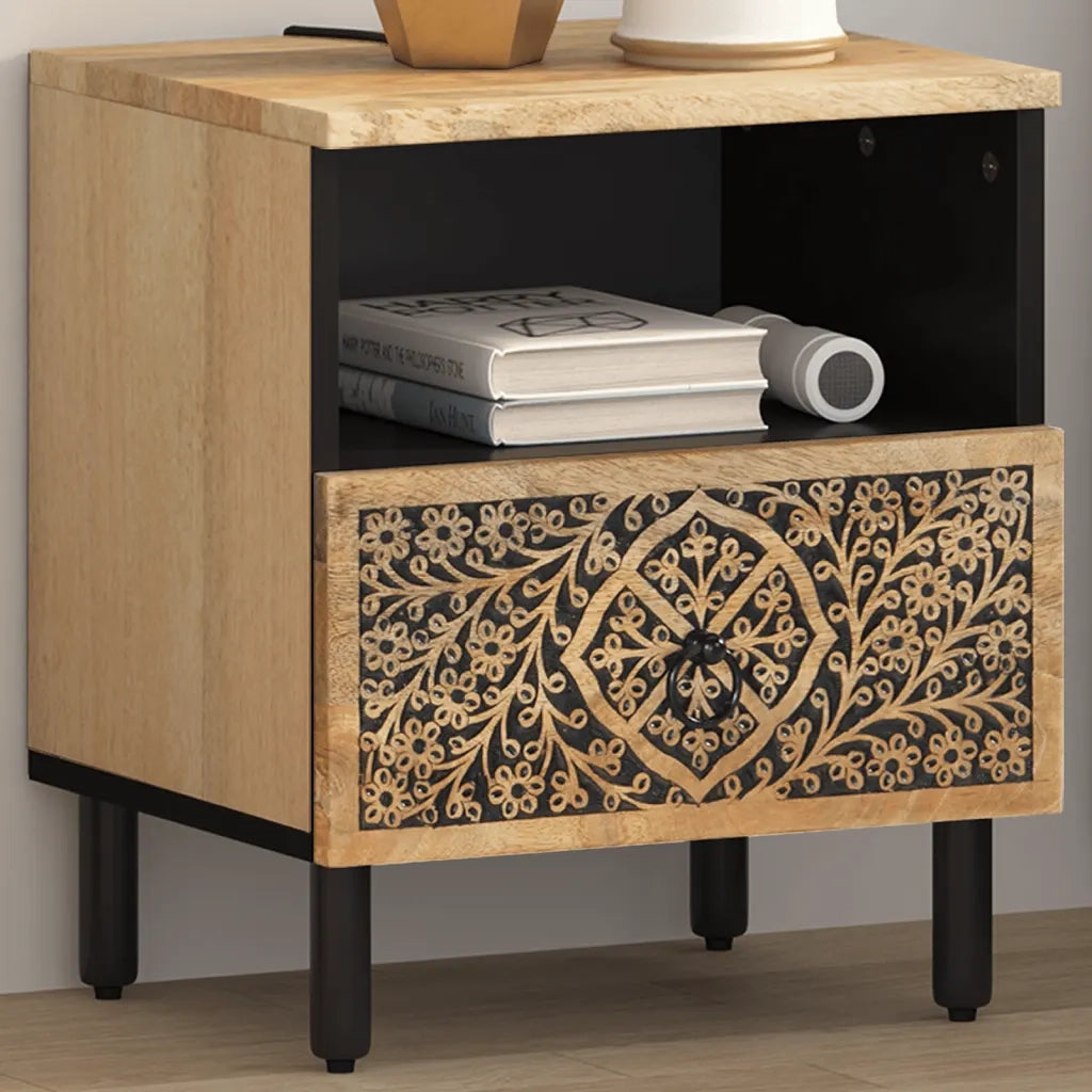 Comodino | Armadio da Notte | Mobiletto da notte 40x33x46 cm in Legno Massello di Mango