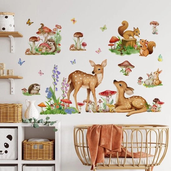 Decorazione Murale con Animali per Camera dei Bambini e Nursery - Funghi, Cervi, Scoiattoli - Ideale per Aula e Decorazione Casa - Decorazione Murale Animale Carina - Ampia Scelta.