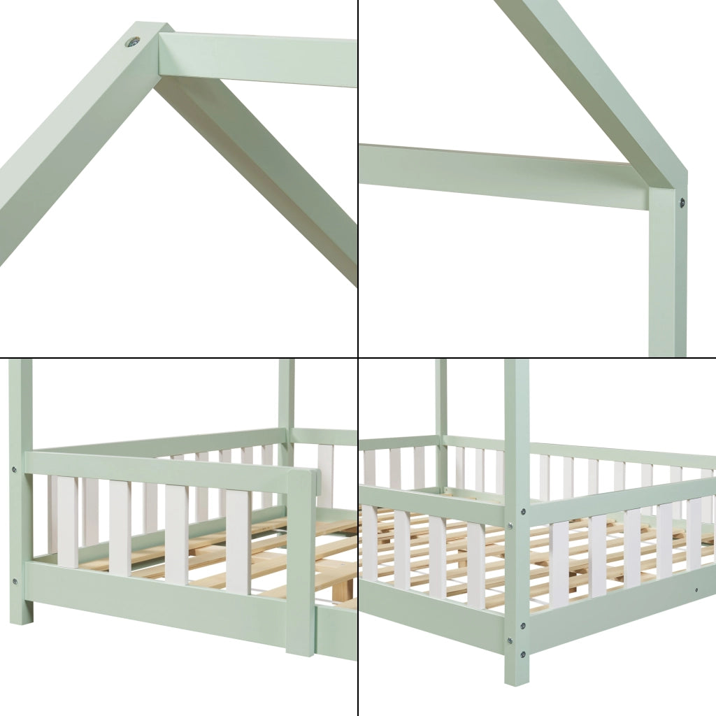 Letto per Cameretta Sisimiut a Forma di Casetta con Materasso 120x200 cm Verde / Bianco [en.casa] [neu.haus]