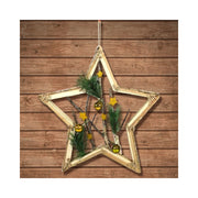 Trade Shop - Appendino Forma Stella In Legno Rami E Palline 42cm Oro Decorazione Natale -