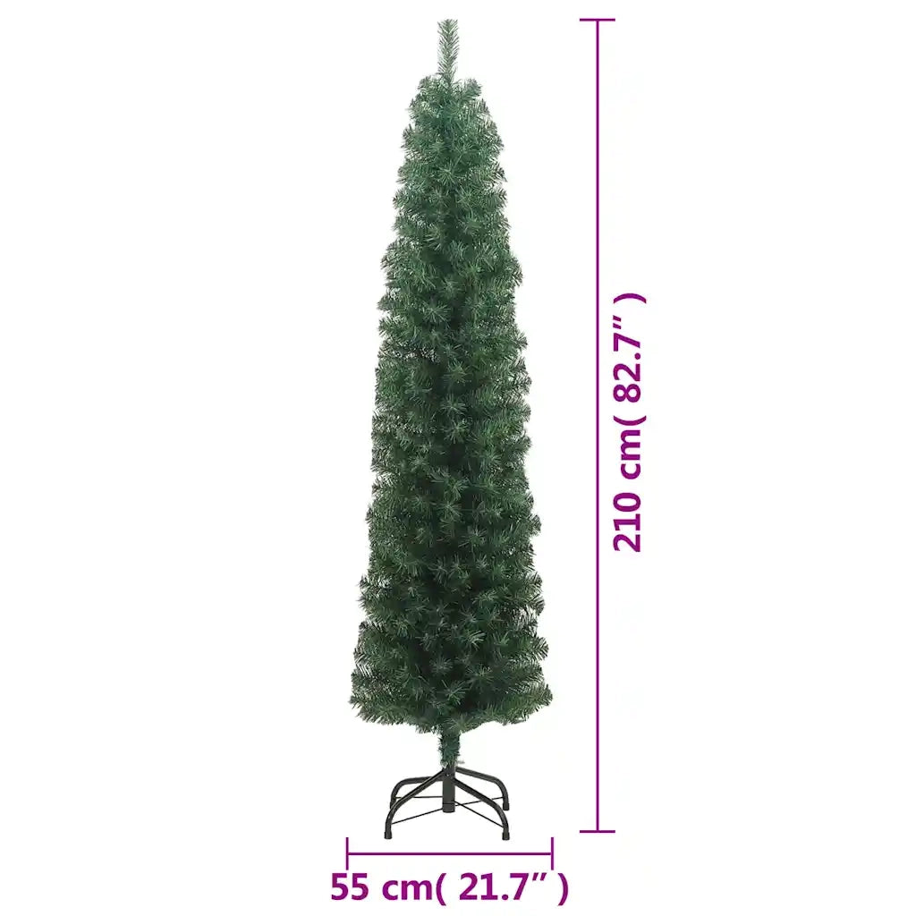 Albero di Natale Artificiale Sottile con Base Verde 210 cm PVC 320951