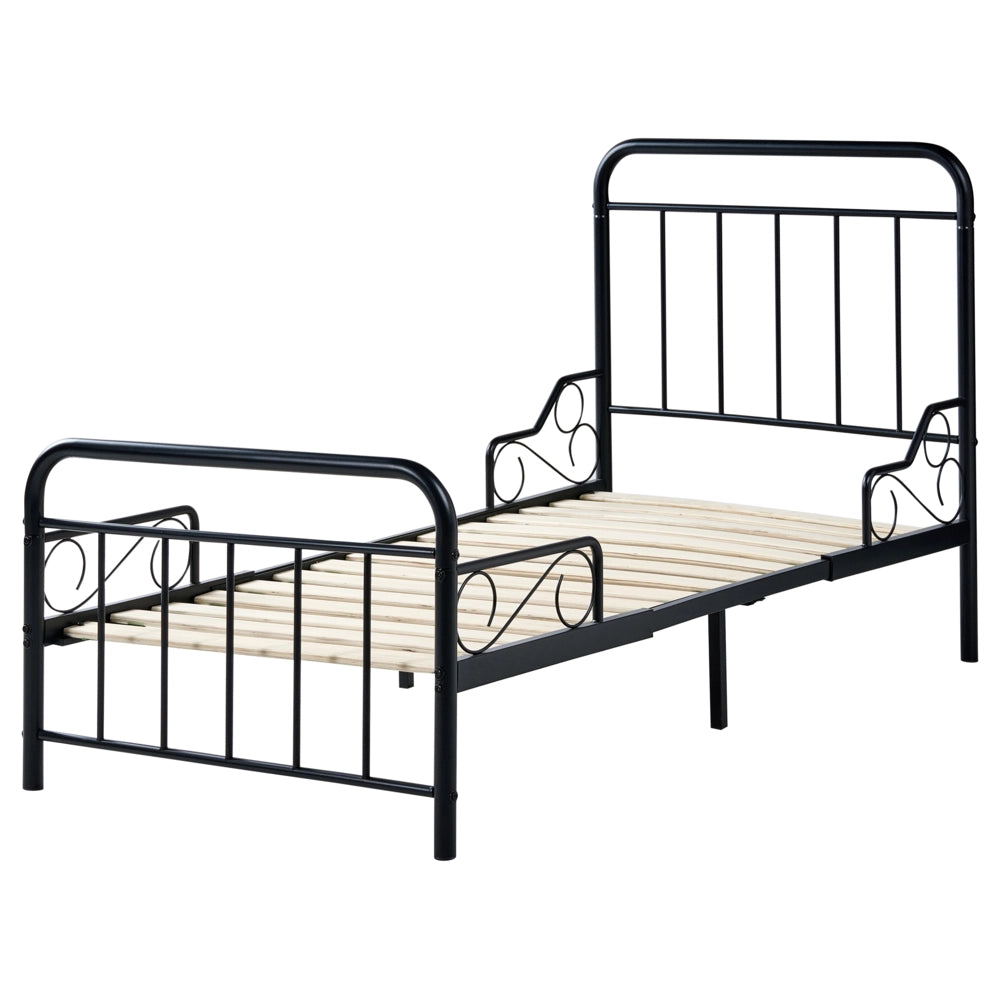 Letto estensibile in ferro per bambini 90 x 130/160/200 cm con rete a doghe nero stile moderno