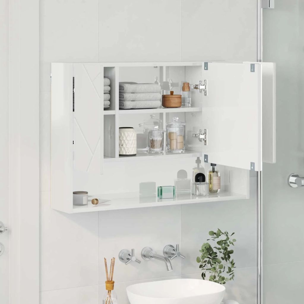 Mobiletto per specchio con porta Bianco Lucido 80 x 17 x 55 cm 883358