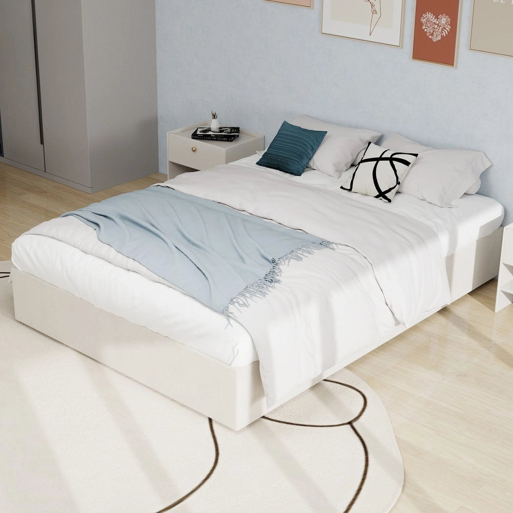 Letto Contenitore Matrimoniale Imbottito ¨C Xylo ¨C Beige Velluto 160x200 Senza Testiera