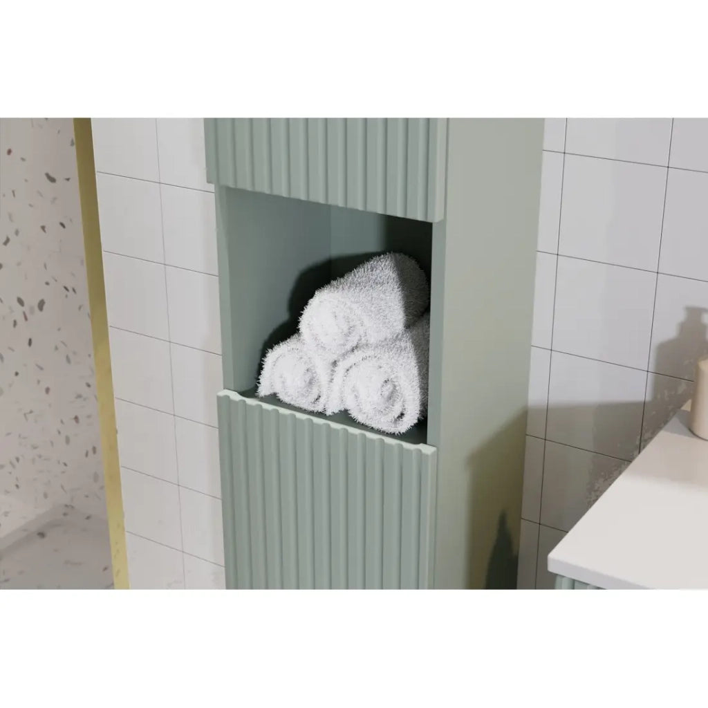 Colonna bagno ELVINA – 2 porte – H140 cm – Colore verde salvia pastello – Mobile sospeso