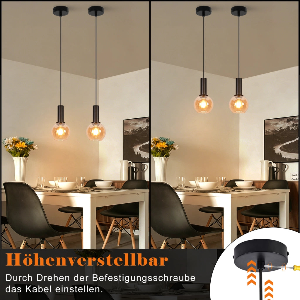 ZMH Lampada a Sospensione 1 Luce Vetro Vintage Altezza Regolabile E27 per Sala da Pranzo Camera da Letto Senza Lampadina