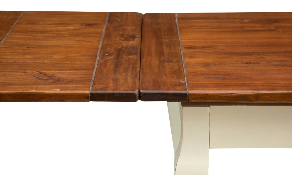 Biscottini Tavolo Country allungabile in legno massello di tiglio struttura bianca anticata piano noce Made in Italy