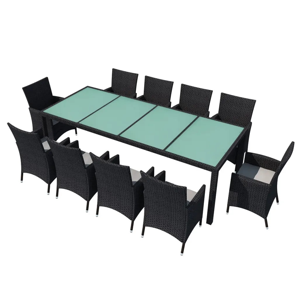 Set da Pranzo da Giardino 11 pz con Cuscini in Polyrattan Nero  cod mxl 42221