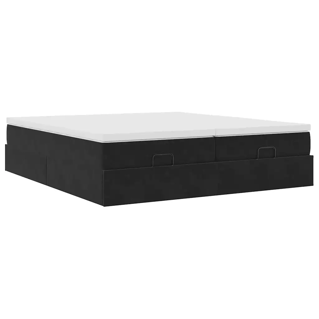 vidaXL Struttura Letto Pouf con Materassi Nero 200x200 cm Velluto