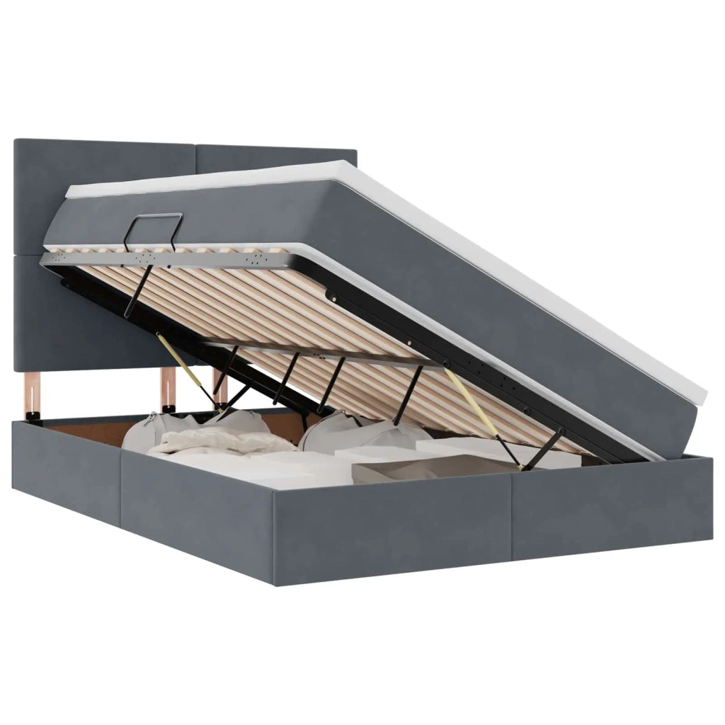 Letto con contenitore e materasso Grigio scuro 140 x 200 cm
