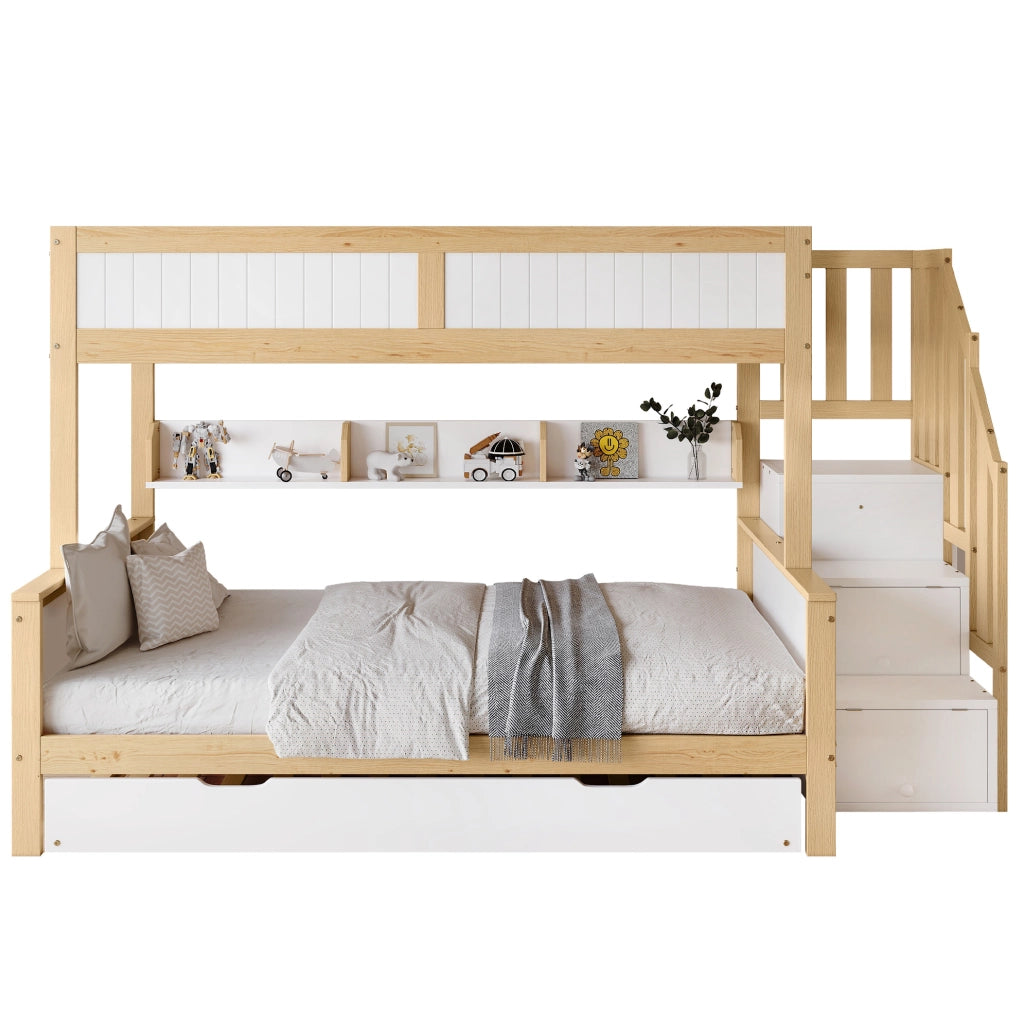 Letto a castello per bambini 3 posti con letto estraibile, armadio e scala contenitore