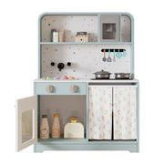 Cucina giocattolo per bambini con fornello, lavello e microonde per cameretta, MDF e plastica, blu, 29×60×81 cm