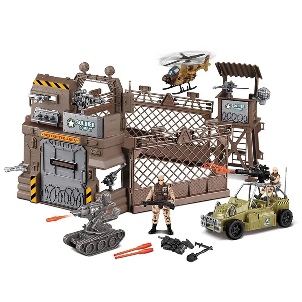 Playset Militare Giocattolo per Bambini 17 Pezzi Veicoli e Soldatini Idea Regalo