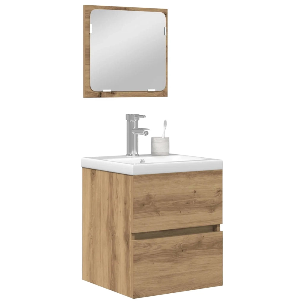 Set di mobili per il Bagno | Armadio da bagno 2 pz Rovere Artigiano e Bianco