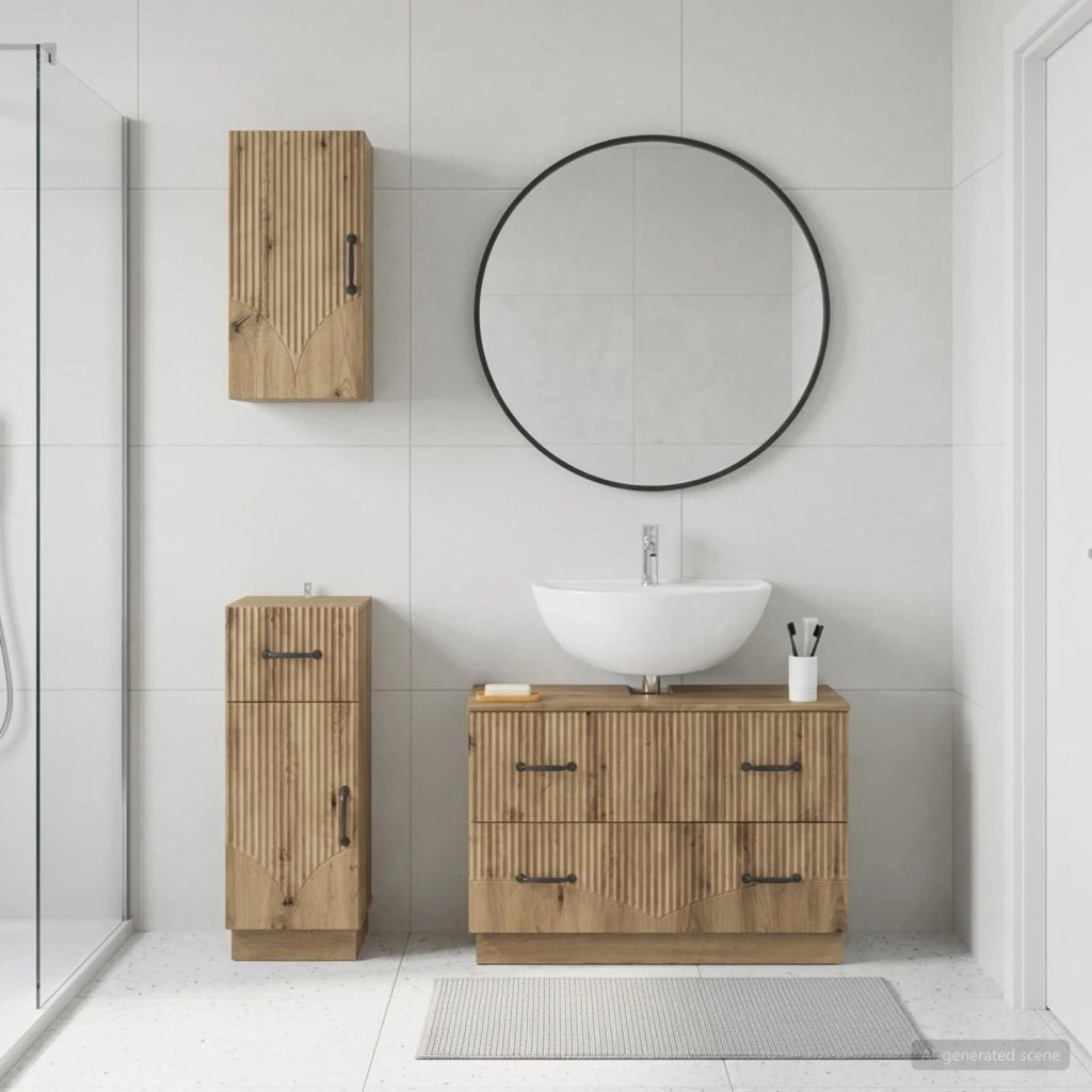 Set di armadietti da bagno in 3 pezzi HOORN Rovere Artigianale 3417800