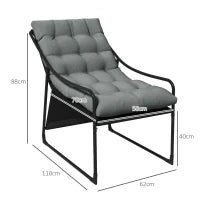 Poltrona da Giardino con Cuscino Imbottito, in Acciaio e Poliestere, 62x110x88 cm, Grigia e Nera
