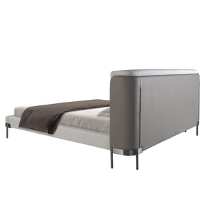 Letto in tessuto grigio chiaro e similpelle grigio scuro