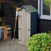 Armadio da giardino in legno con 3 ripiani removibili, tetto impermeabile e finestra, grigio, 77 × 54,2 × 179 cm