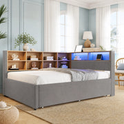DESMIU Divano letto 140 × 200 cm 2 posti con LED, USB, Type-C e presa, senza materasso, in flanella grigio scuro