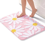 Tappeto bagno con fiori gialli e bianchi, madeliefi ombreggiati, mat di bagno, antiscivolo, lavabile, tappeto bagno, misura 60 x 90 cm