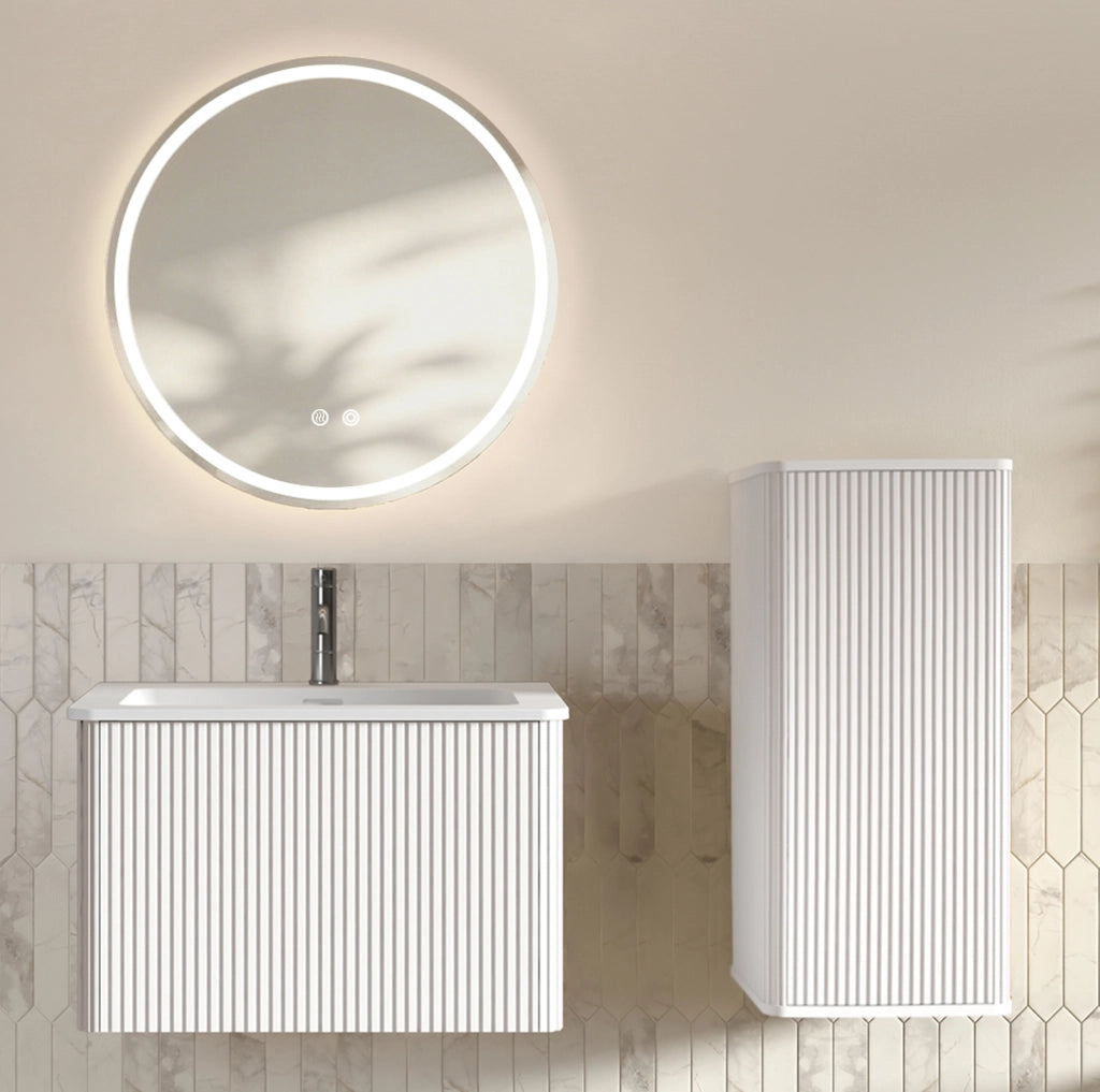 MOBILE BAGNO Set con Specchio LED, Lavabo e Colonna Bianco