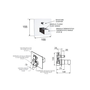 Rubinetto termostatico vasca-doccia da incasso - serie qubika thermo