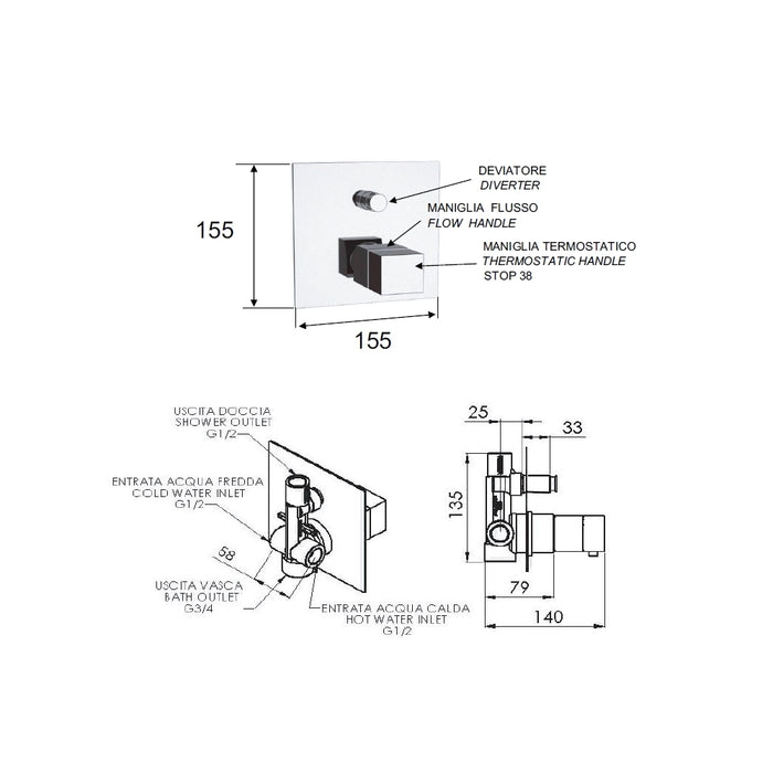Rubinetto termostatico vasca-doccia da incasso - serie qubika thermo