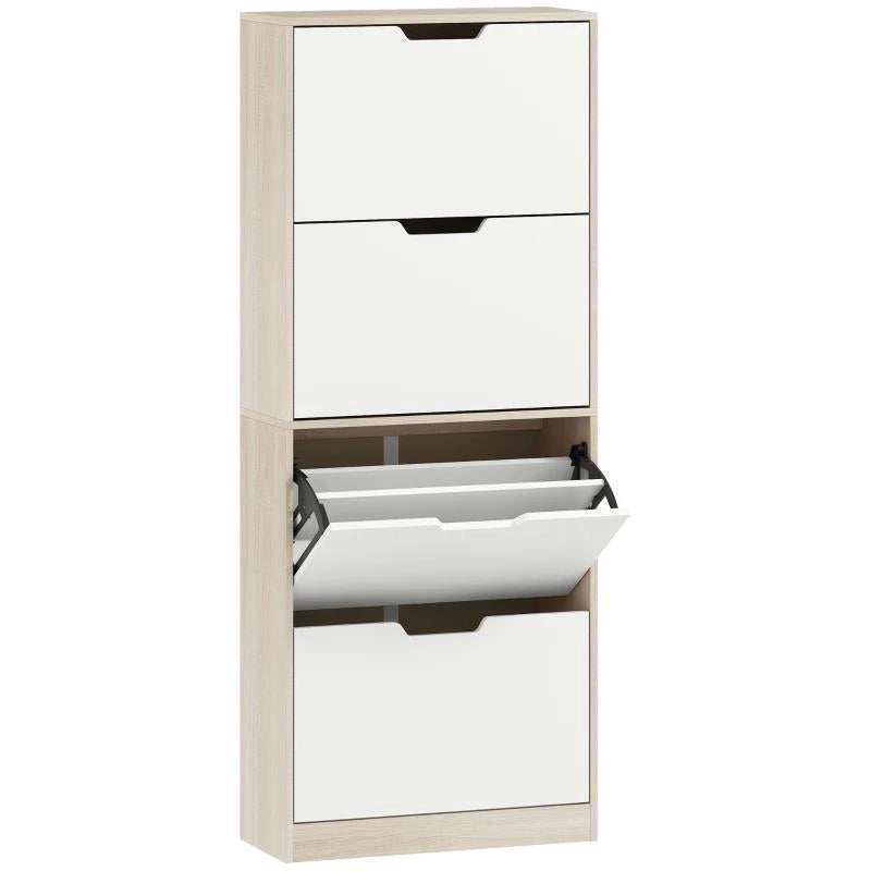 SCARPIERA SALVASPAZIO SLIM A 4 CASSETTI PER 20 PAIA DI SCARPE 62.5X26X156 CM, COLOR LEGNO E BIANCO