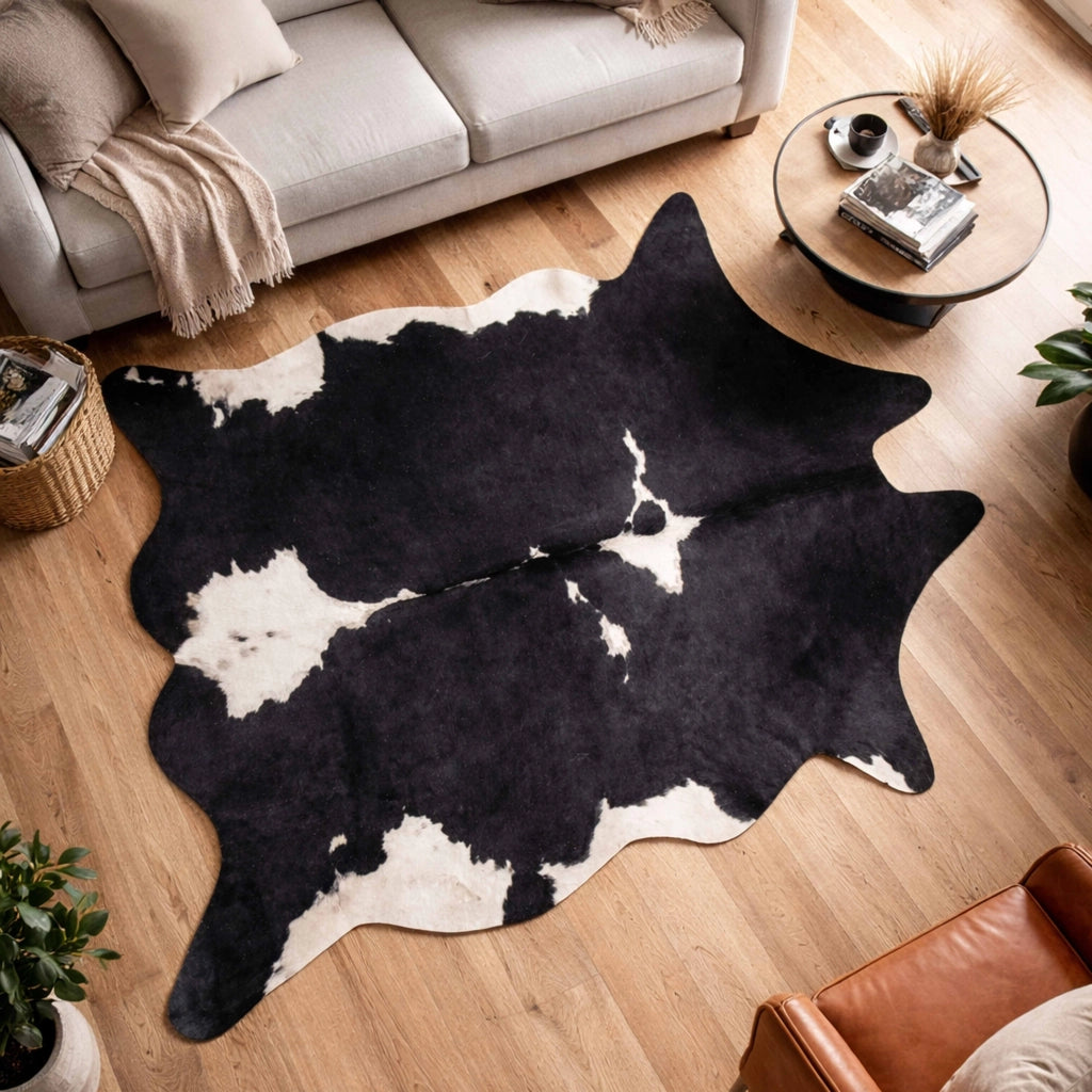 Tappeto in finta pelle di mucca 155 x 190 cm nero