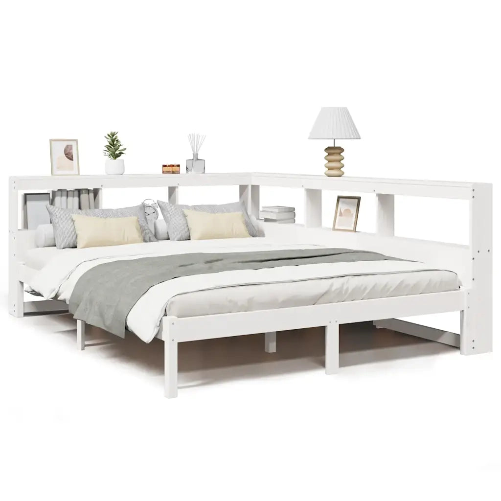 Letto Libreria senza Materasso-Struttura Letto con contenitore Bianco 140x200 cm Legno di Pino 633520