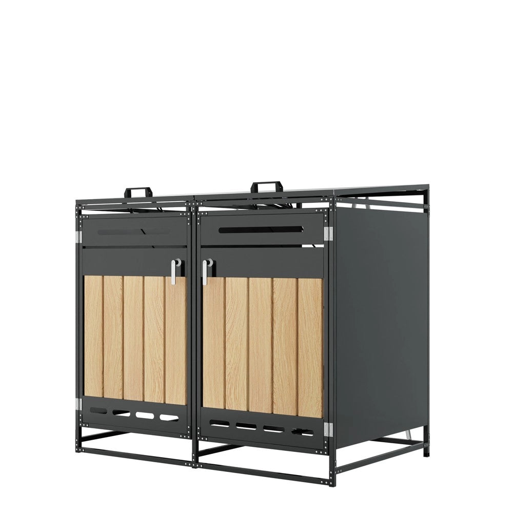 Armadietto da Giardino con Serratura e Coperchio Idraulico ¨C Xylo ¨C Effetto Legno, Metallo