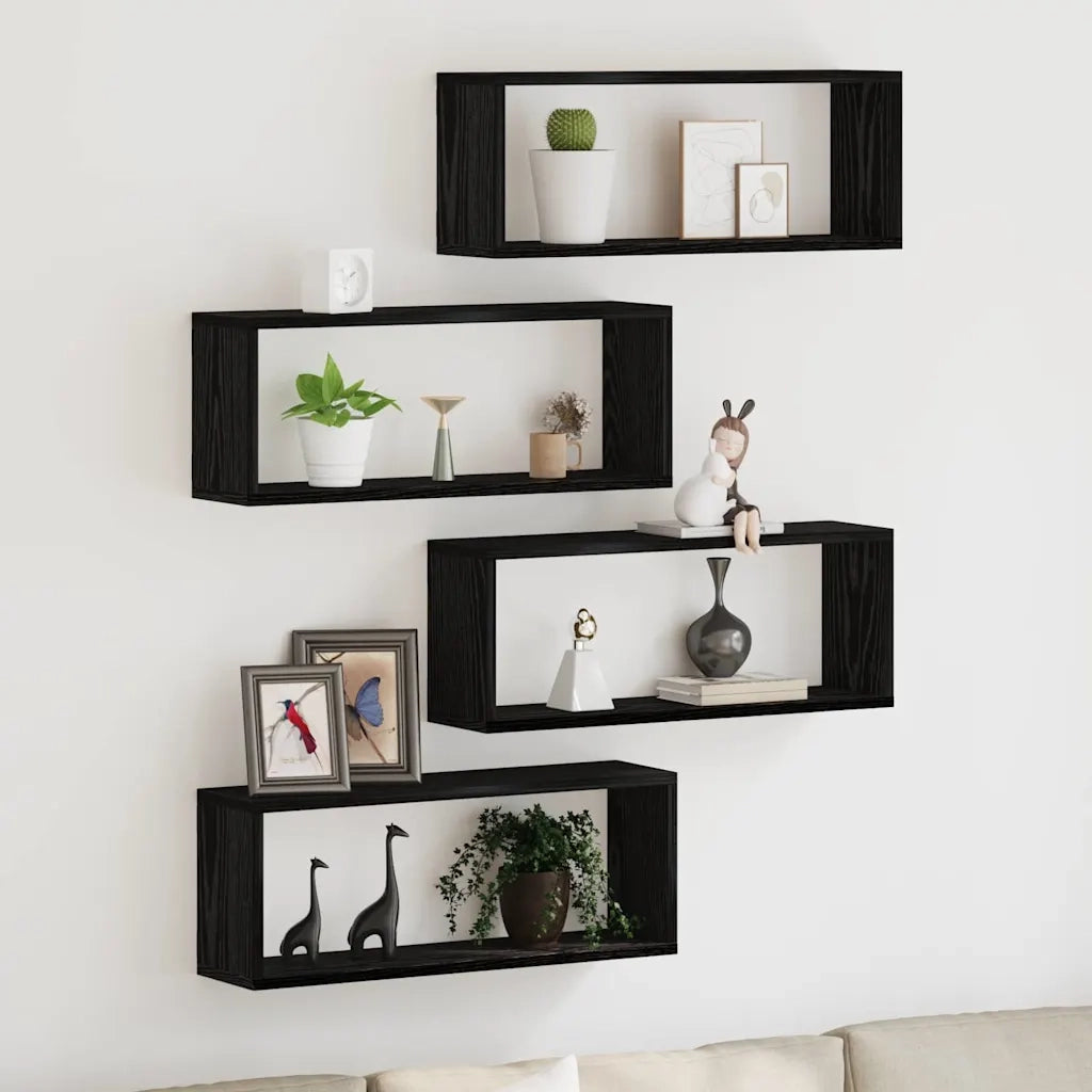 Scaffali da parete 4 pcs Rovere Nero 60 x 15 x 23 cm 862646