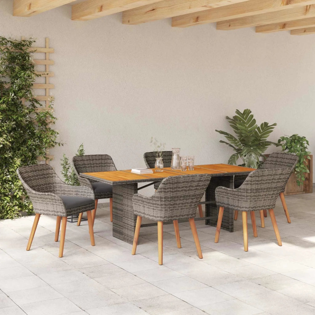 Set da Pranzo per Giardino con cuscino 7 pcs Grigio polyrattan