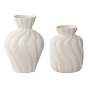 Set 2 vasi in ceramica bianca con superficie a spirale (misure S/L)