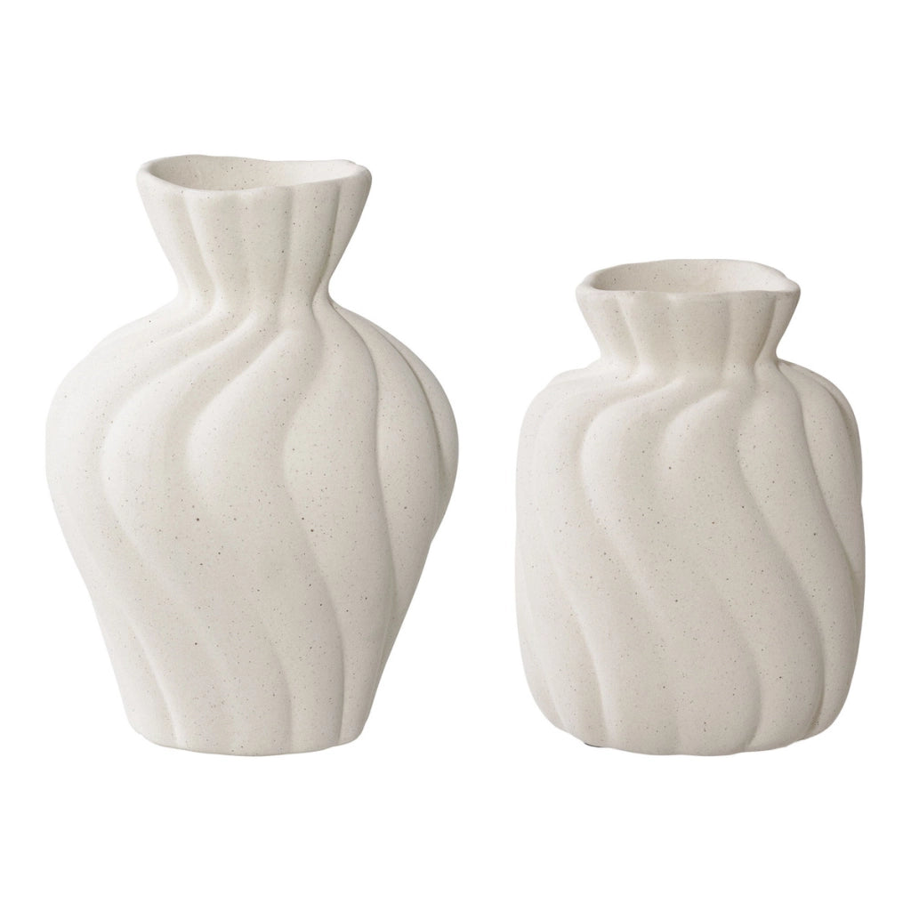 Set 2 vasi in ceramica bianca con superficie a spirale (misure S/L)