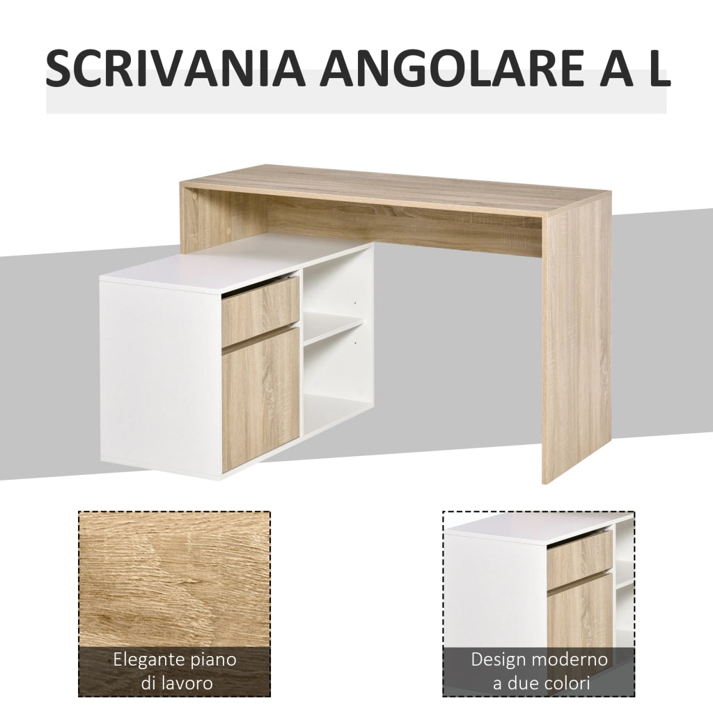 EasyComfort Scrivania Angolare, Scrivania ad Angolo per Computer da Camera o Ufficio, Scrivania Salvaspazio in Legno, Rovere e Bianco